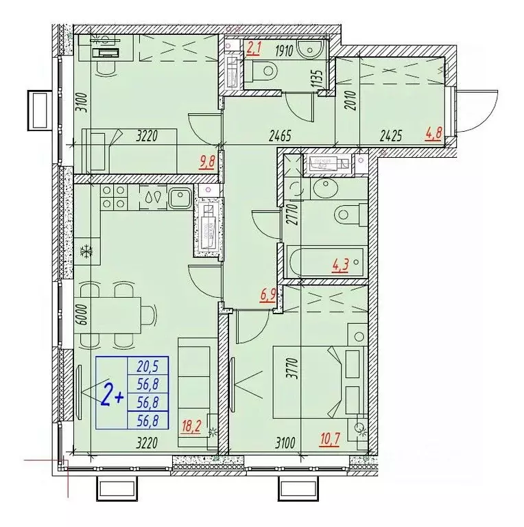 3-к кв. Астраханская область, Астрахань ул. Бэра, 29 (56.8 м) - Фото 1