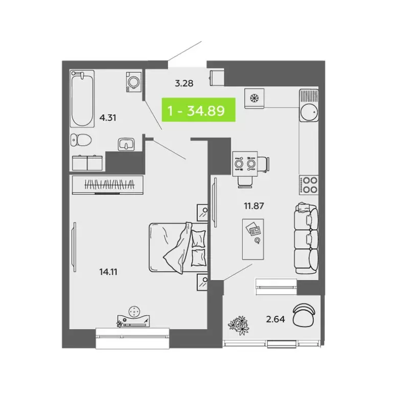Продаётся 1-к квартира, 34.89 м - Фото 0