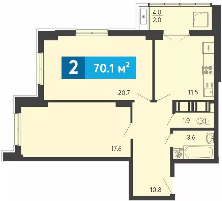 2-комнатная квартира: Засечное, Прибрежный бульвар, 5 (70.1 м) - Фото 1