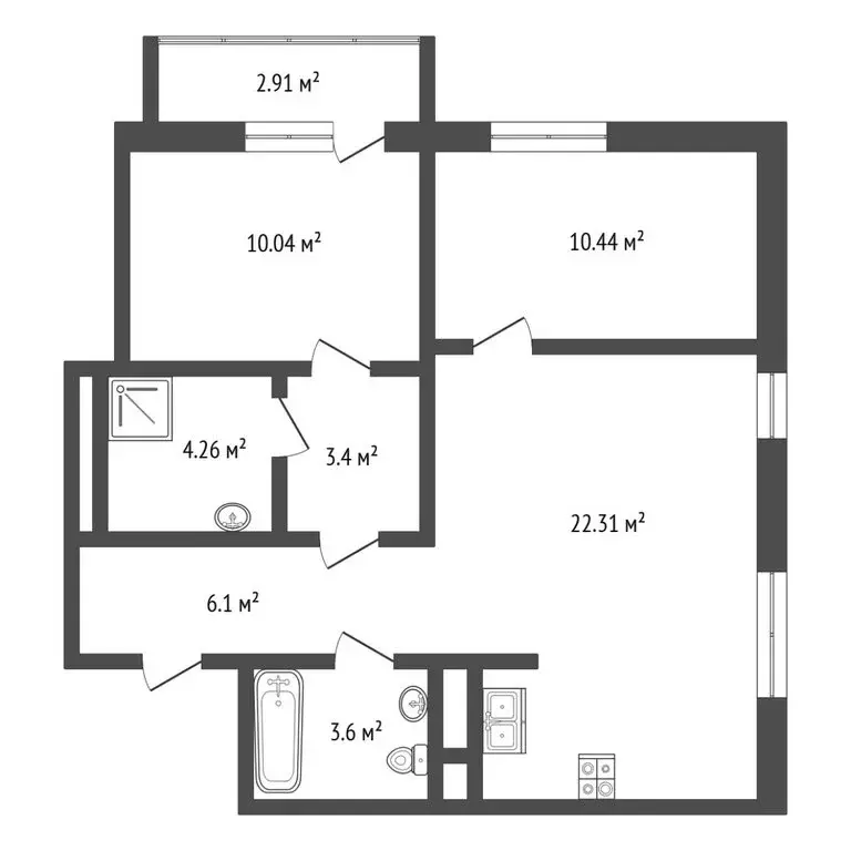 2-комнатная квартира: Тюмень, Героев Сталинградской битвы, 11 (60 м) - Фото 0