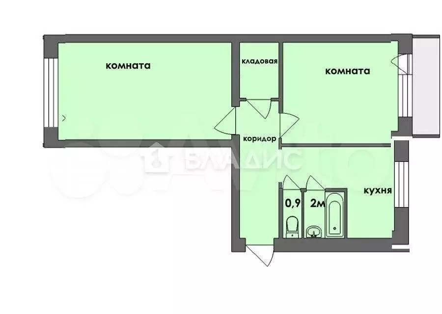 2-к. квартира, 45,5 м, 5/5 эт. - Фото 0