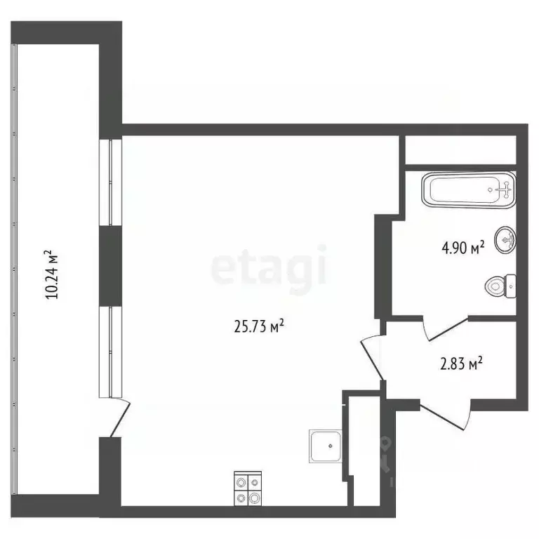 Студия Тюменская область, Тюмень ул. Мельникайте, 2к17 (34.0 м) - Фото 2