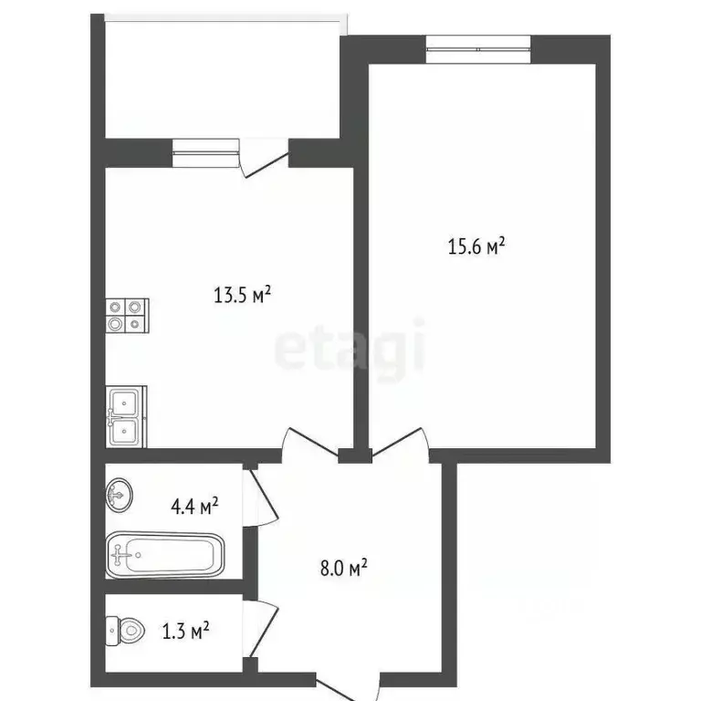 1-к кв. Тюменская область, Тюмень ул. Николая Ростовцева, 23 (43.0 м) - Фото 2