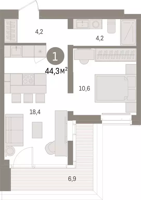 1-комнатная квартира: Тюмень, жилой комплекс На Минской (44.31 м) - Фото 1