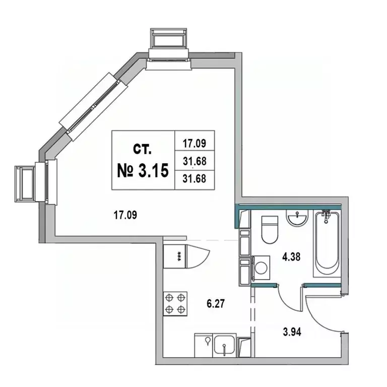 Студия Ленинградская область, Выборг ул. 2-я Южная, 4 (31.68 м) - Фото 0