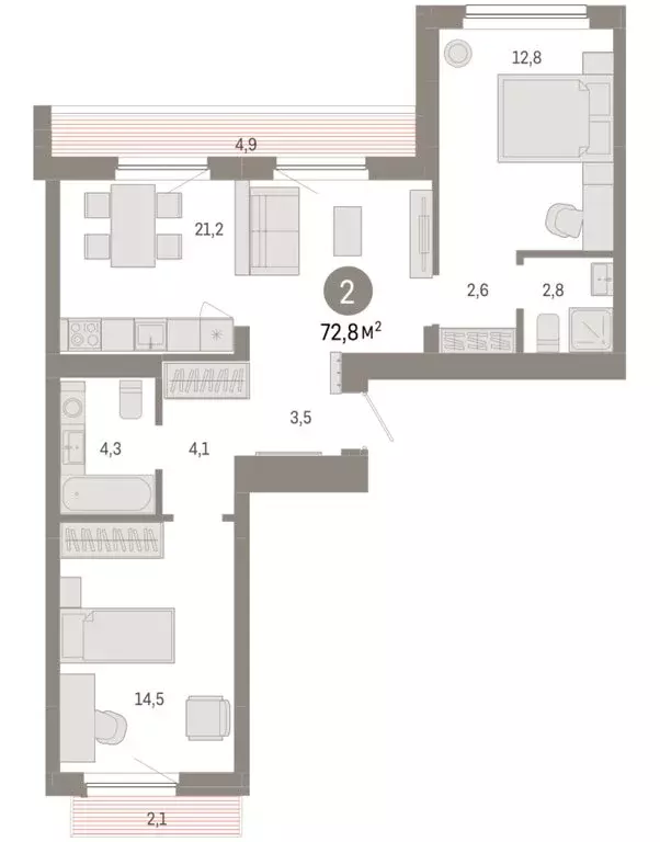 2-комнатная квартира: Новосибирск, квартал Лебедевский, 1/3 (72.8 м) - Фото 2