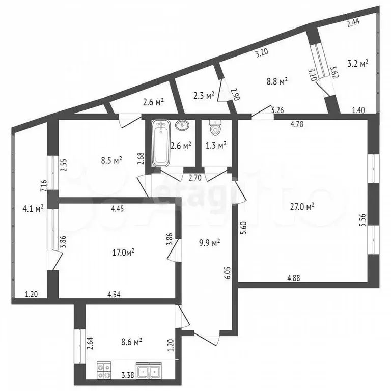 4-к. квартира, 88,8 м, 5/9 эт. - Фото 0