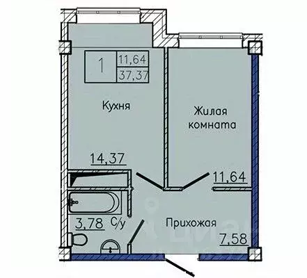 1-к кв. Ставропольский край, Пятигорск ул. Ермолова, 28А (37.37 м) - Фото 1