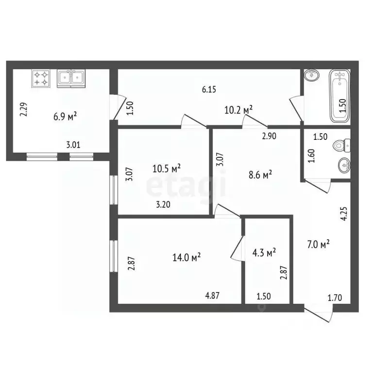 2-к кв. Санкт-Петербург ул. Восстания, 16 (66.0 м) - Фото 2