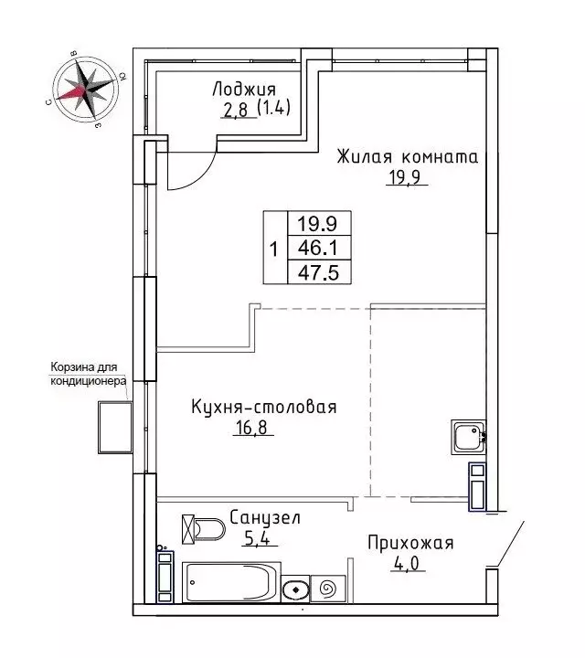 Квартира-студия: Новый, улица Ленина, 6с1 (47.5 м) - Фото 0