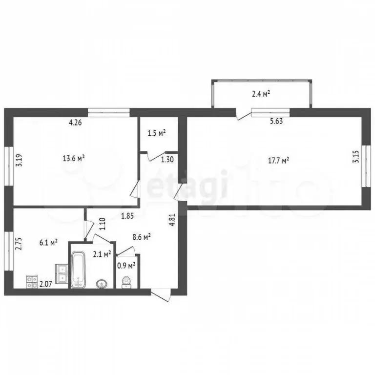 2-к. квартира, 51 м, 4/9 эт. - Фото 0