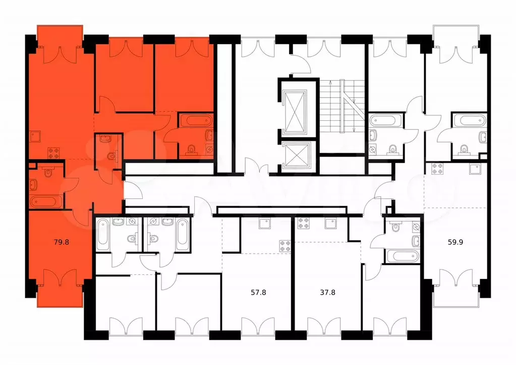 3-к. квартира, 79,5 м, 5/9 эт. - Фото 0