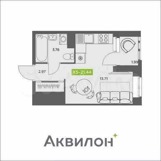 Квартира-студия, 21,4 м, 10/16 эт. - Фото 0