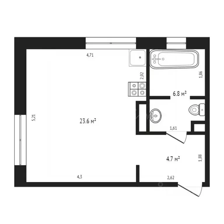 Студия Тюменская область, Тюмень ул. Московский Тракт, 83к6 (35.1 м) - Фото 1