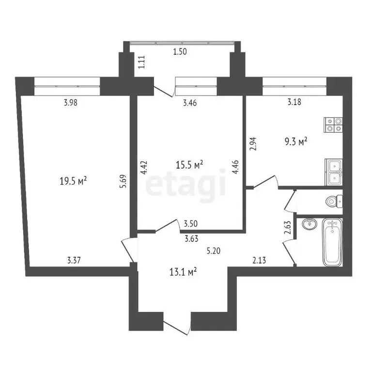 2-к кв. Костромская область, Кострома ул. Юрия Смирнова, 73 (61.1 м) - Фото 1