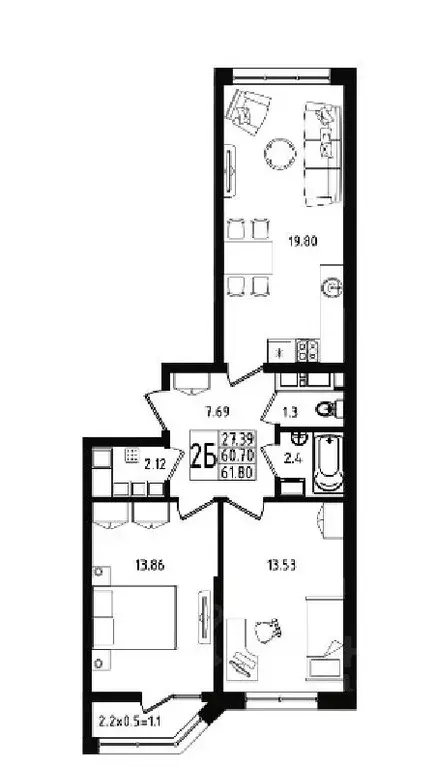2-к кв. Адыгея, Майкоп  (61.99 м) - Фото 1