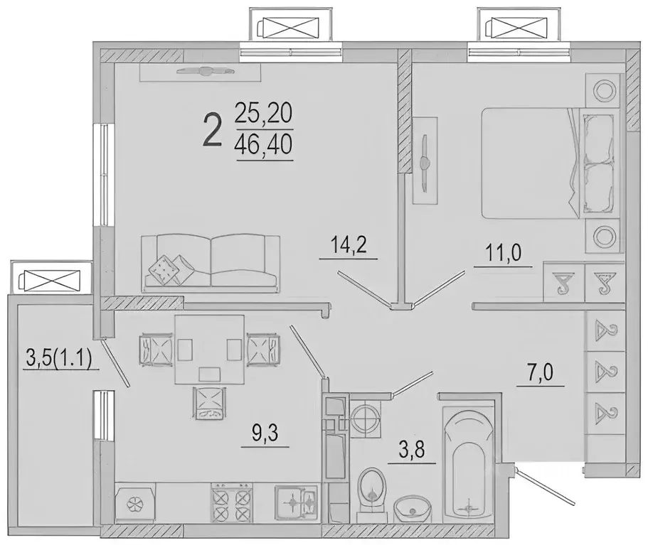 2-к кв. Краснодарский край, Краснодар ул. Даниила Смоляна, 65к2 (48.0 ... - Фото 1