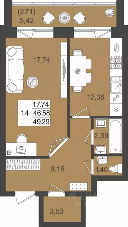 1-к кв. Татарстан, Верхнеуслонский район, Набережно-Морквашское с/пос, ... - Фото 1