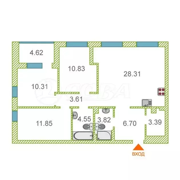 3-комнатная квартира: Тюмень, Краснооктябрьская улица, 6 (85 м) - Фото 0