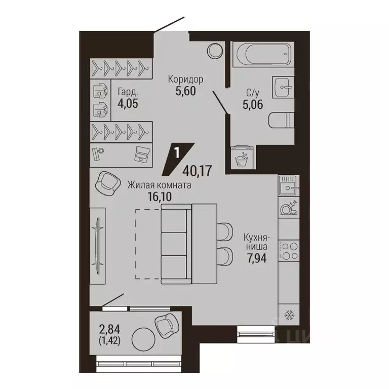 1-к кв. Свердловская область, Екатеринбург Центральный жилрайон, Дом 7 ... - Фото 2