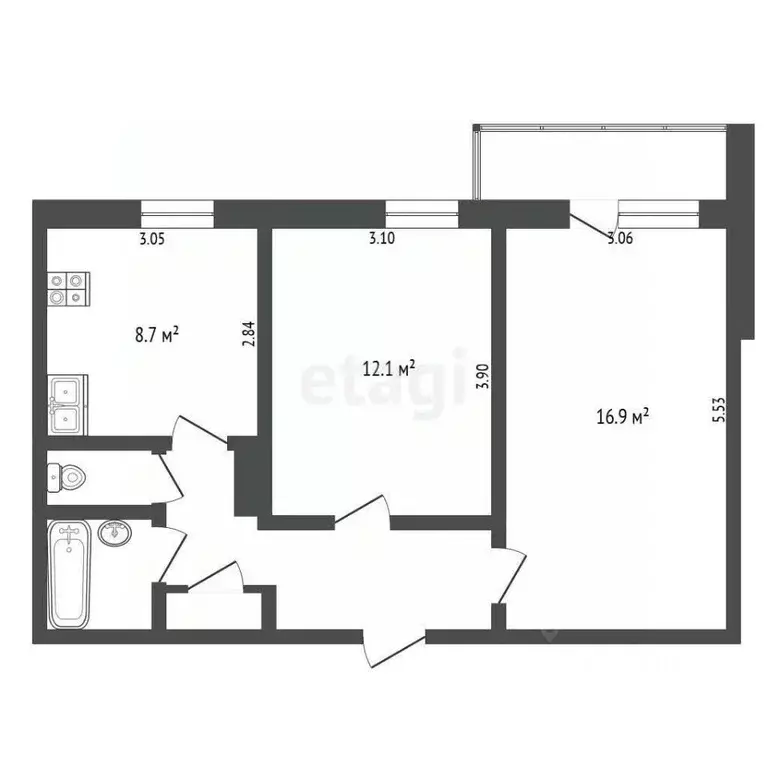 2-к кв. Тюменская область, Тюмень Солнечный проезд, 14 (49.6 м) - Фото 2