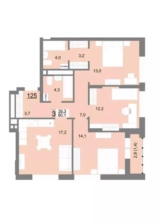 3-к кв. Свердловская область, Екатеринбург ул. Шаумяна, 77 (80.1 м) - Фото 0