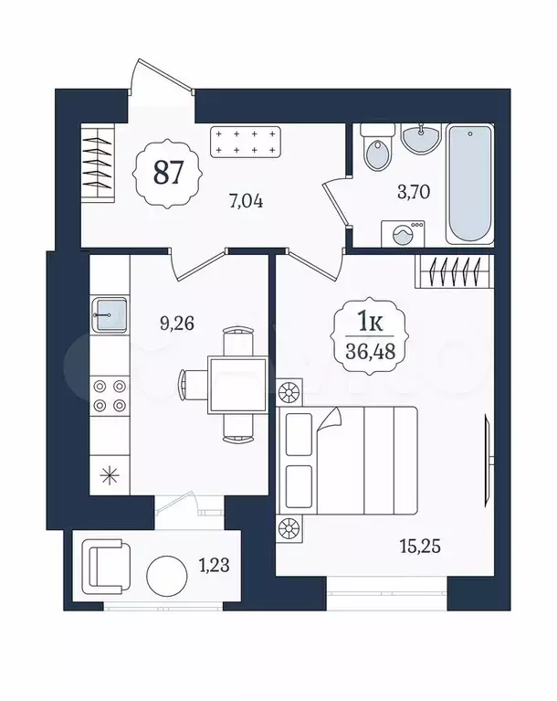 1-к. квартира, 36,5 м, 2/9 эт. - Фото 1