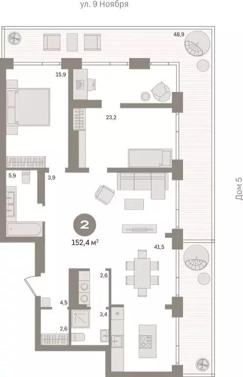 2-комнатная квартира: Новосибирск, улица Декабристов, 107/6 (151.2 м) - Фото 1