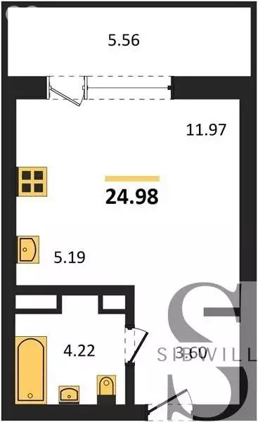 Квартира-студия: Новосибирск, улица Тюленина, 3 (24.98 м) - Фото 0