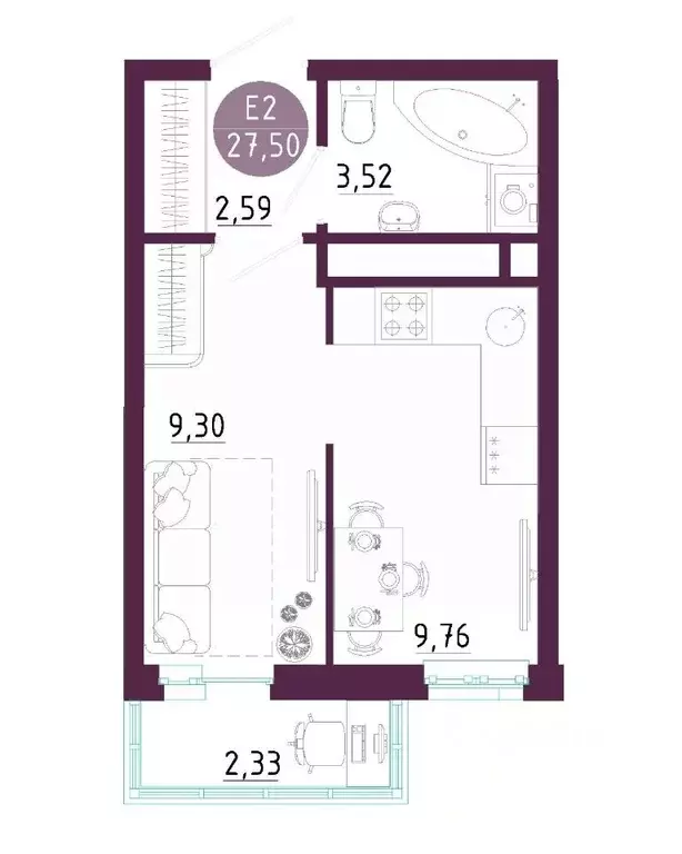 Студия Тульская область, Тула ул. Купцов Гречихиных, 12 (27.5 м) - Фото 0