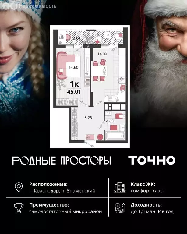 1-комнатная квартира: Краснодар, посёлок Знаменский, Природная улица, ... - Фото 1