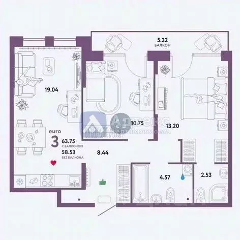 2-к кв. Тюменская область, Тюмень Интернациональная ул., 199к9 (62.0 ... - Фото 1