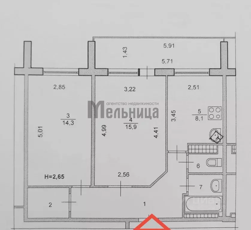 2-к кв. Волгоградская область, Волгоград ул. Таращанцев, 64а (54.0 м) - Фото 2
