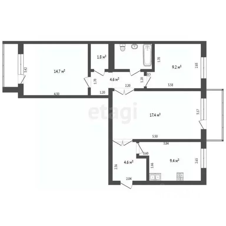 3-к кв. Саха (Якутия), Якутск ул. Хабарова, 23/1 (65.4 м) - Фото 2