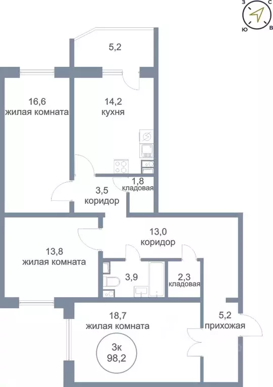 3-к кв. Ханты-Мансийский АО, Нефтеюганск 17-й мкр, 7/1 (98.2 м) - Фото 0