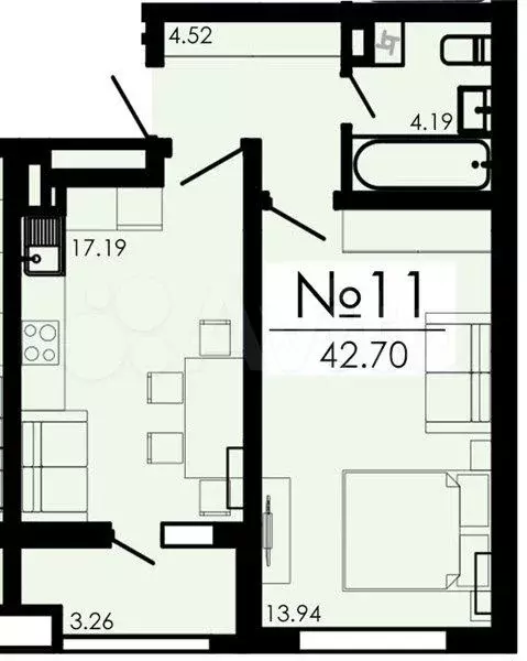 1-к. квартира, 42,7 м, 13/13 эт. - Фото 1