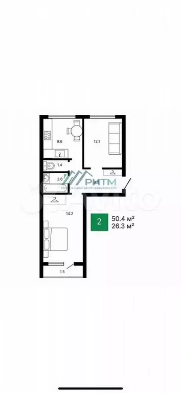 2-к. квартира, 52 м, 5/5 эт. - Фото 0