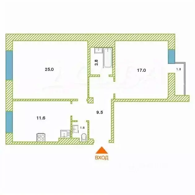 2-к кв. Тюменская область, Тюмень Заречный проезд, 37к1 (68.5 м) - Фото 2