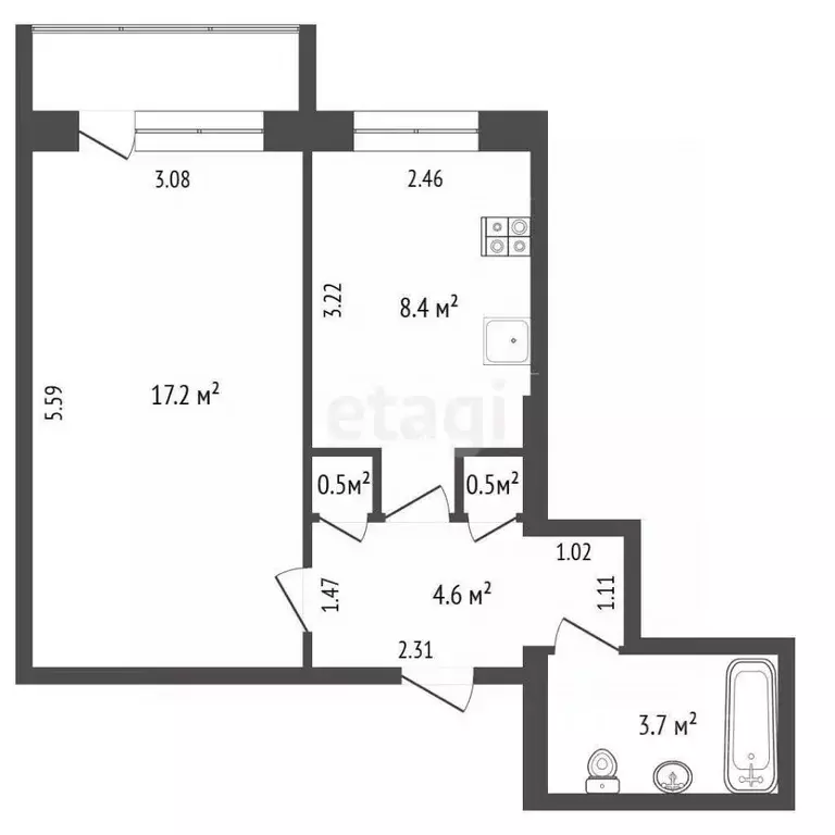 1-к кв. Саха (Якутия), Якутск ул. Петровского, 27/2 (34.9 м) - Фото 0