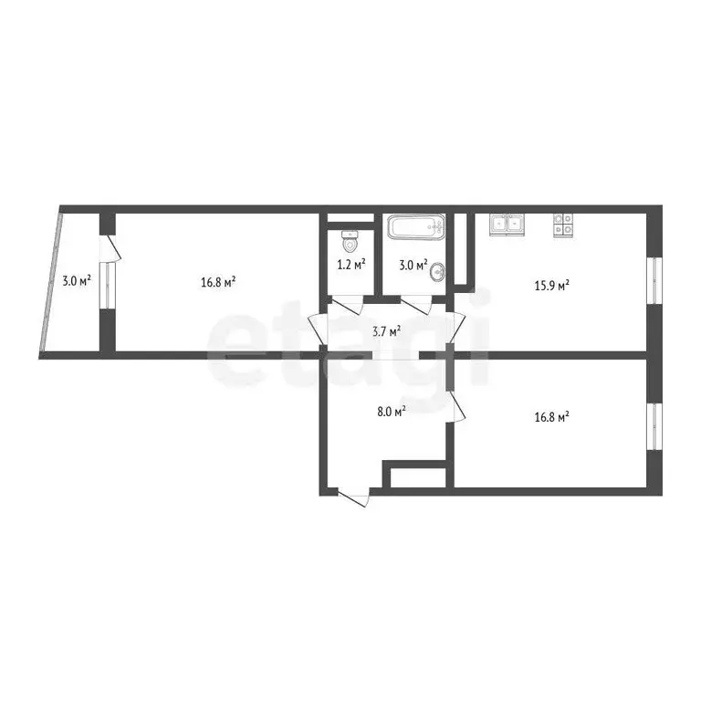 2-комнатная квартира: Тюмень, улица Червишевский Тракт, 21к2 (65.4 м) - Фото 1