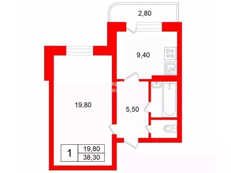 1-к кв. Санкт-Петербург просп. Ударников, 42 (38.3 м) - Фото 2