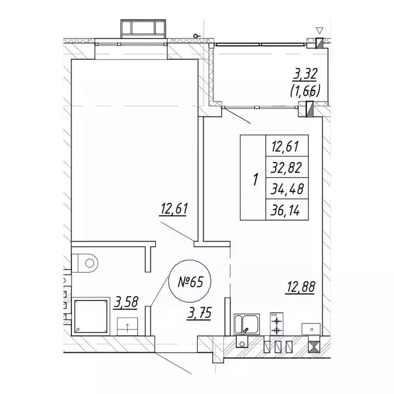 1-к кв. Калининградская область, Зеленоградск  (34.48 м) - Фото 1