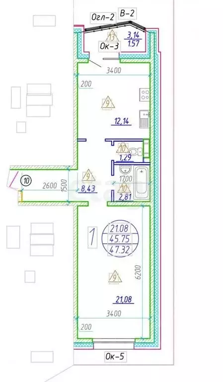 2-комнатная квартира: Новотроицкое, Весенняя улица, 2 (47 м) - Фото 1