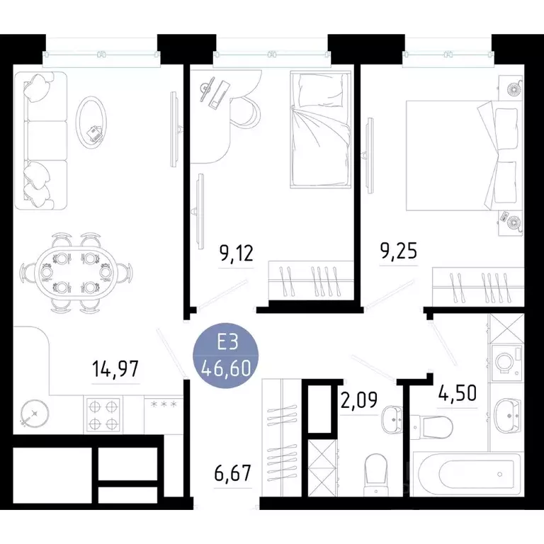 2-к кв. Рязанская область, Рязань 9-10-й кв-л,  (46.6 м) - Фото 1