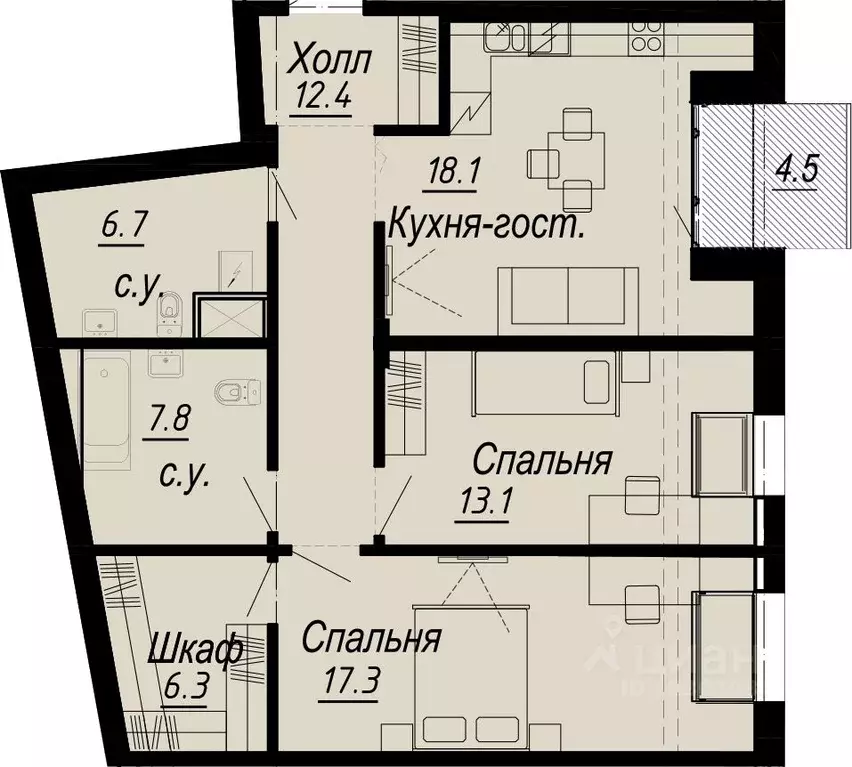 2-к кв. Санкт-Петербург наб. Реки Карповки, 27 (84.0 м) - Фото 0