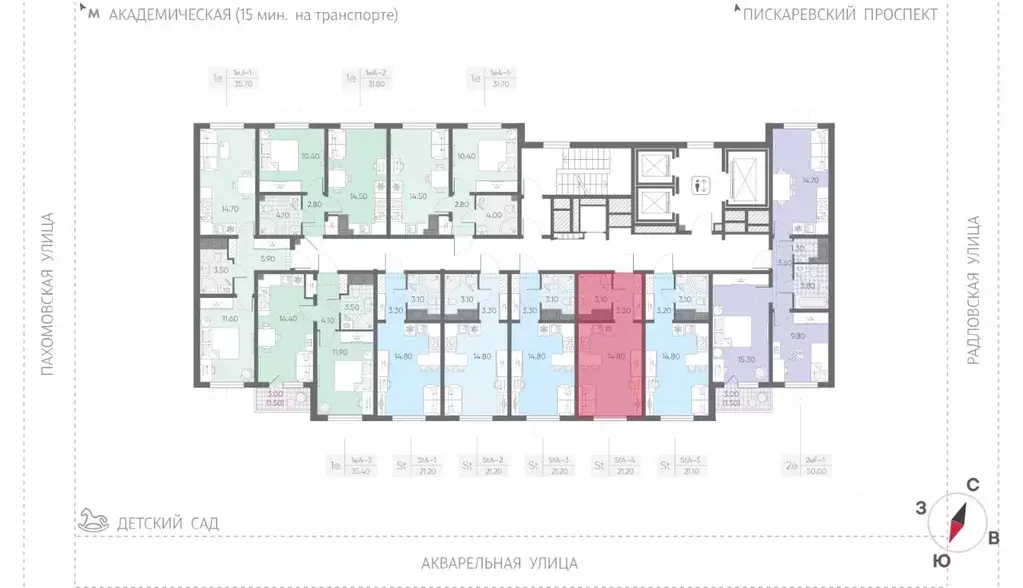 Студия Санкт-Петербург Ручьи тер.,  (21.2 м) - Фото 2