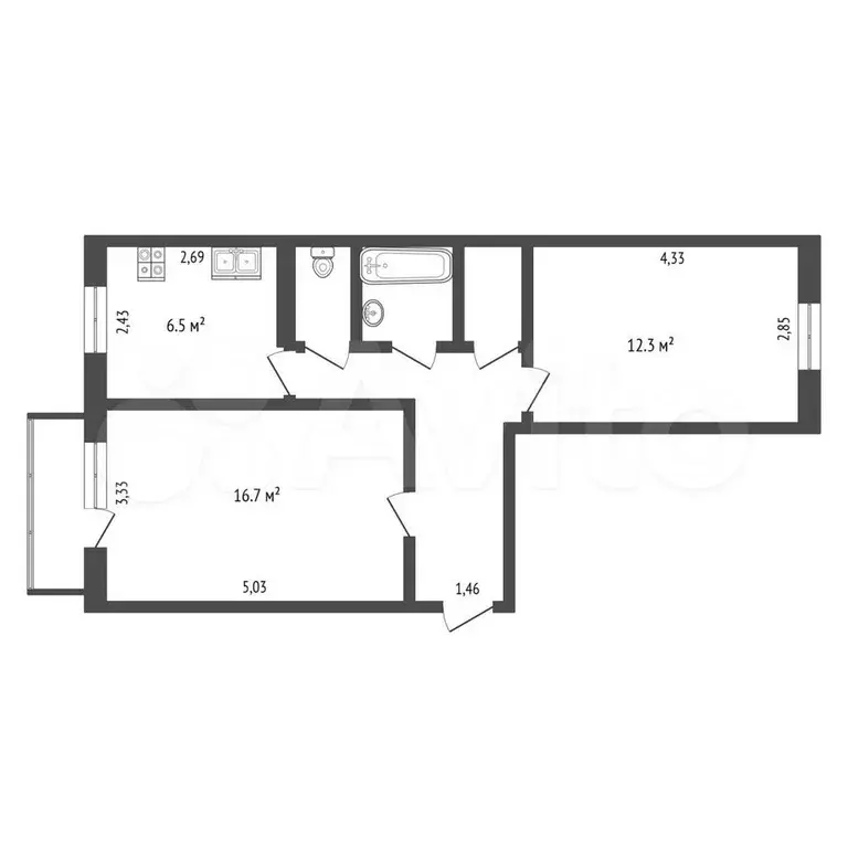 2-к. квартира, 49 м, 2/5 эт. - Фото 0