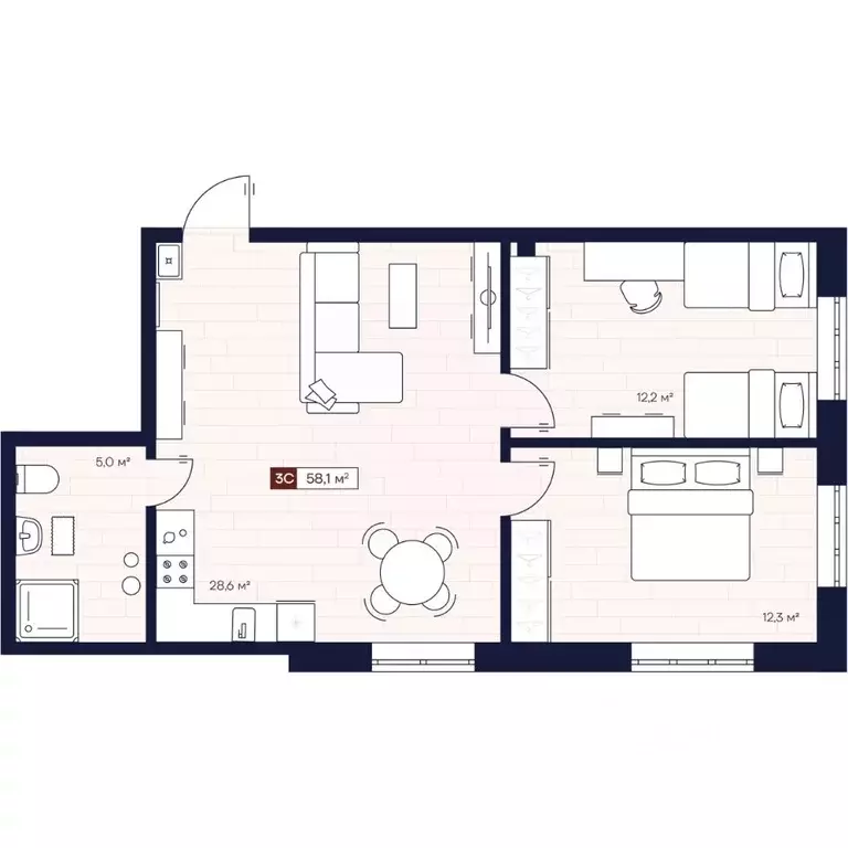 3-к кв. Новосибирская область, Новосибирск  (58.13 м) - Фото 0