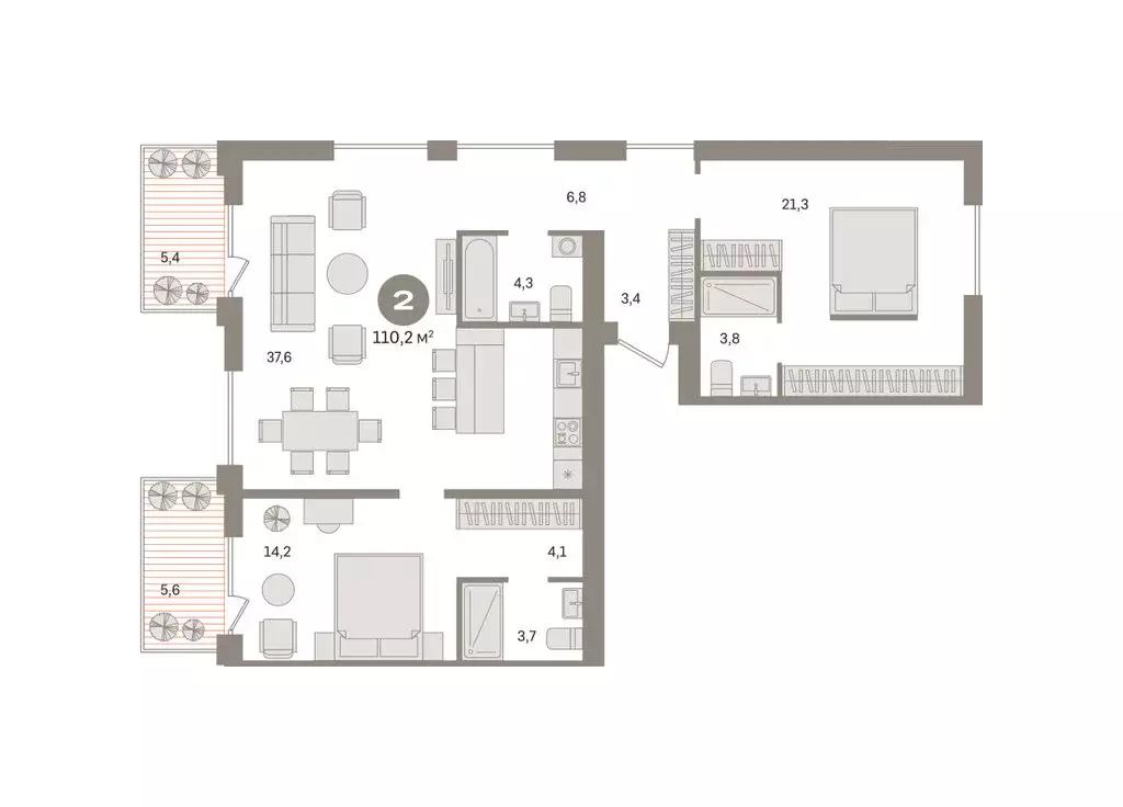 2-комнатная квартира: Новосибирский район, рабочий посёлок Краснообск, ... - Фото 2