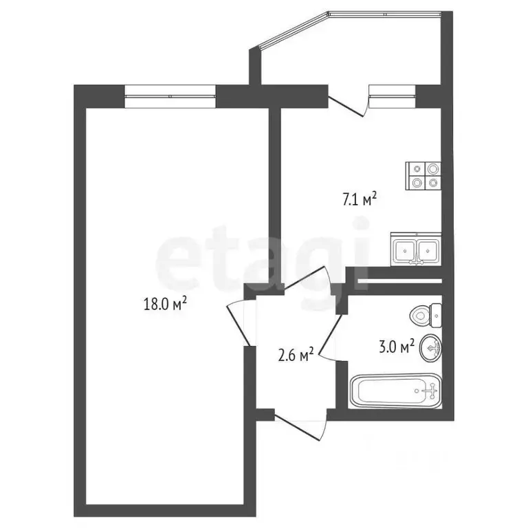 1-к кв. Тюменская область, Тюмень ул. Алексея Леонова, 32 (31.7 м) - Фото 0